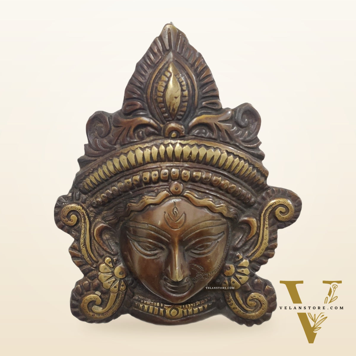 Durga Maa Face Wall Mount Chocolate Antique Finish