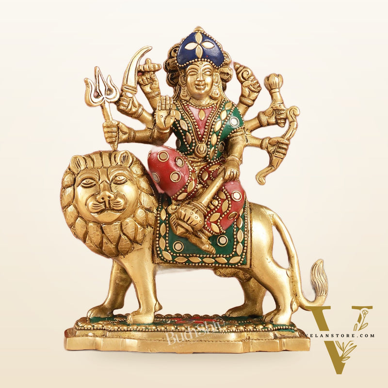 Durga Superfine Brass Murti 7.5 " with stonework