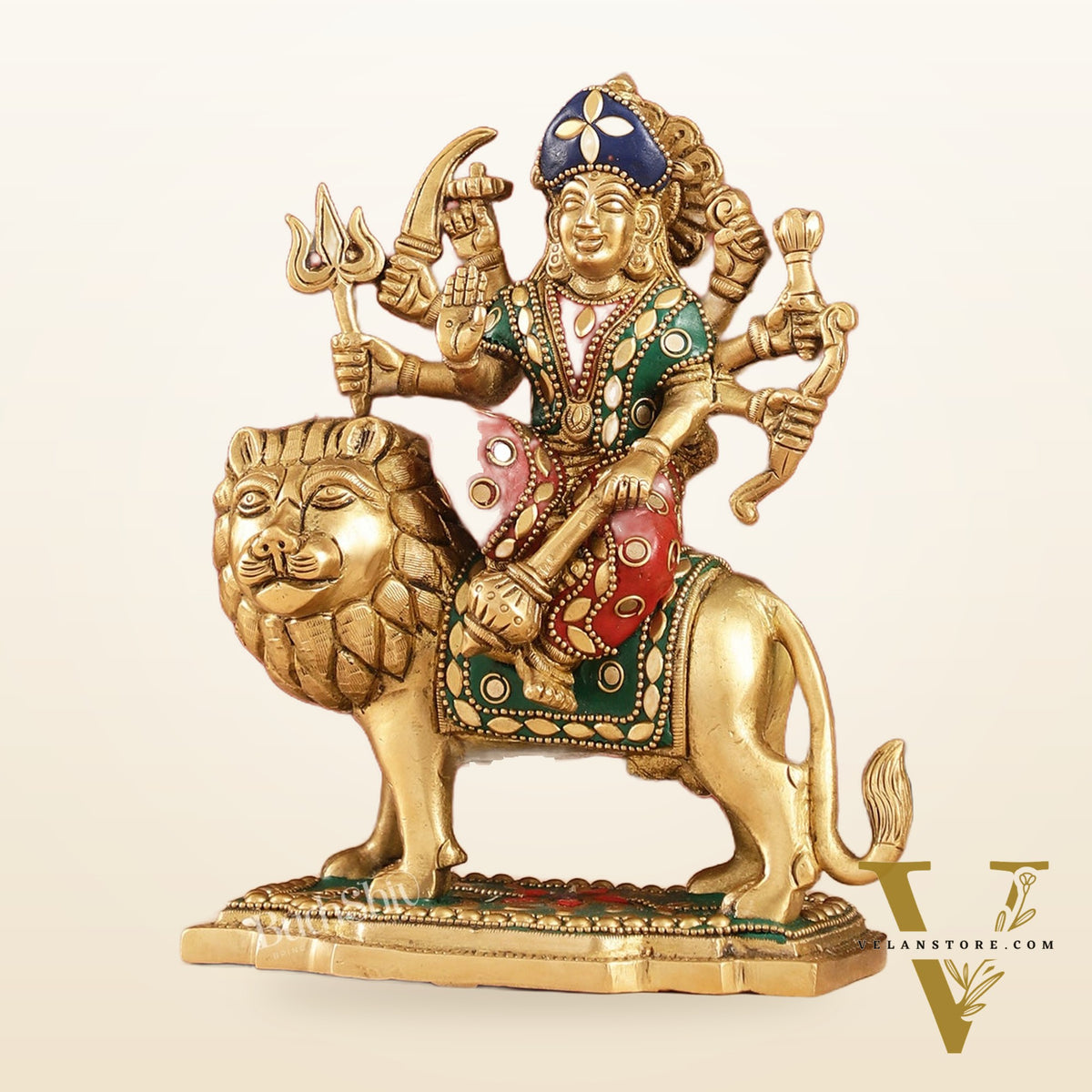 Durga Superfine Brass Murti 7.5 " with stonework
