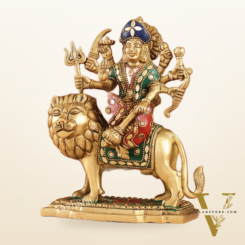 Durga Superfine Brass Murti 7.5 " with stonework
