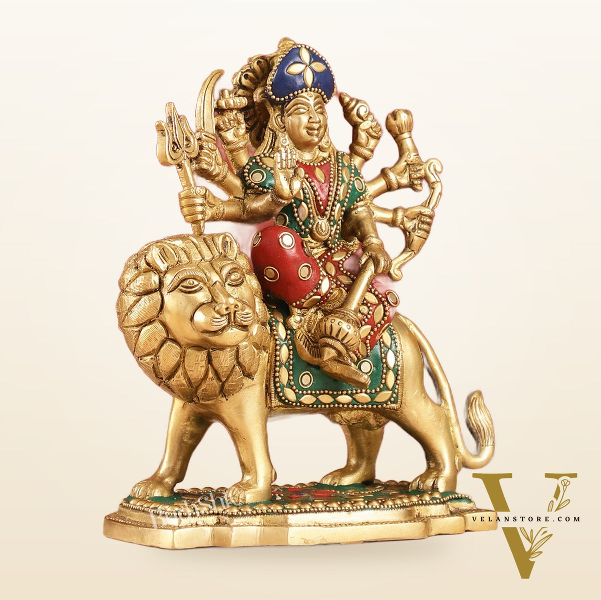 Durga Superfine Brass Murti 7.5 " with stonework