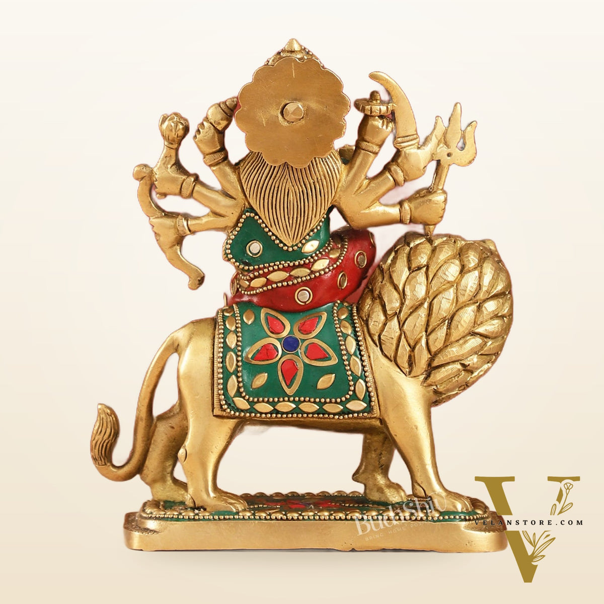 Durga Superfine Brass Murti 7.5 " with stonework