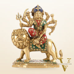Durga Superfine Brass Murti 7.5 " with stonework