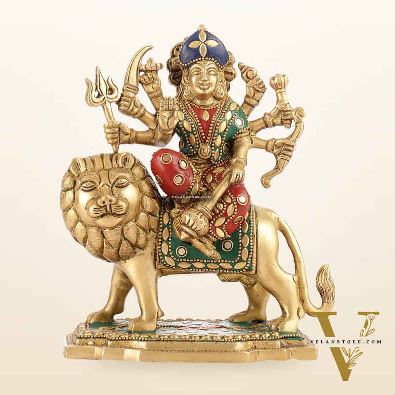 Durga Superfine Brass Murti 7.5 " with stonework