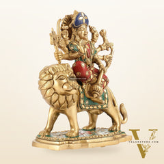 Durga Superfine Brass Murti 7.5 " with stonework