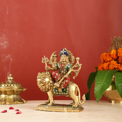 Durga Superfine Brass Murti 7.5 " with stonework