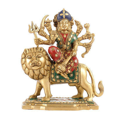 Durga Superfine Brass Murti 7.5 " with stonework