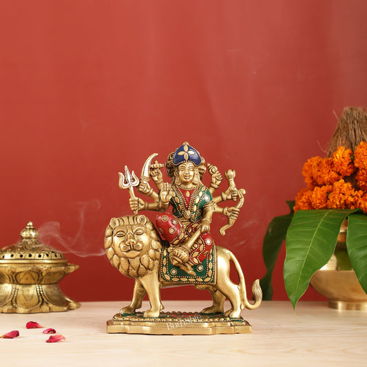 Durga Superfine Brass Murti 7.5 " with stonework