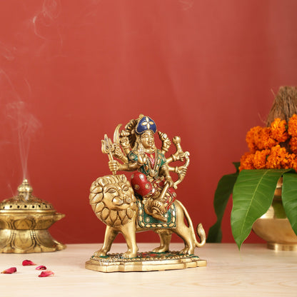 Durga Superfine Brass Murti 7.5 " with stonework