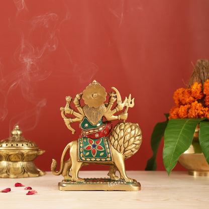 Durga Superfine Brass Murti 7.5 " with stonework