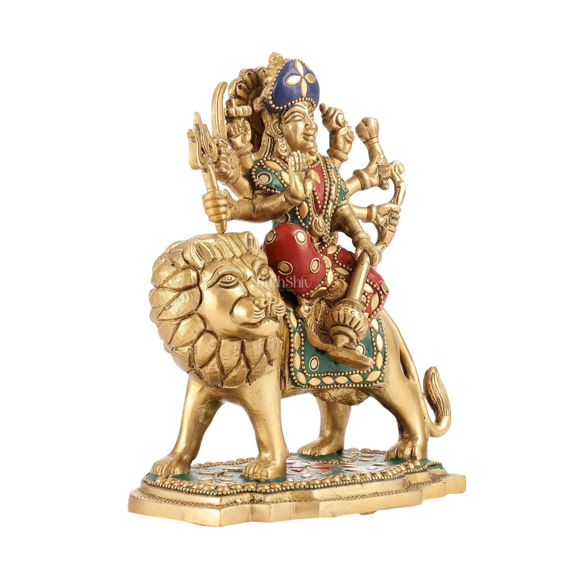 Durga Superfine Brass Murti 7.5 " with stonework