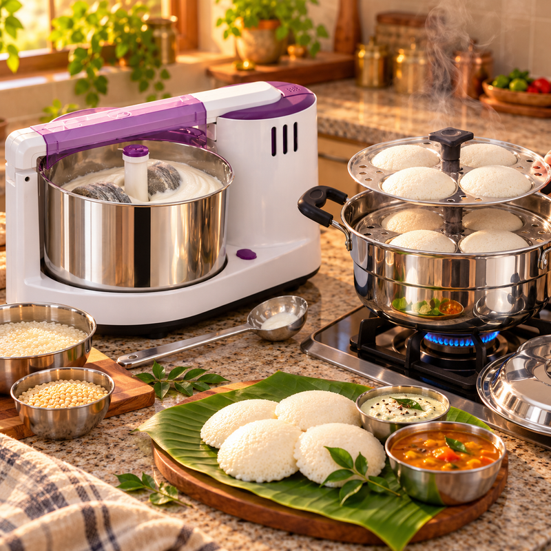 Ultra Idli Batter Ready Combo | Elgi Ultra Grind+ Gold 2 L Table Top Wet Grinder + Praylady Sigma Multi Kadai (8 Idli)-2