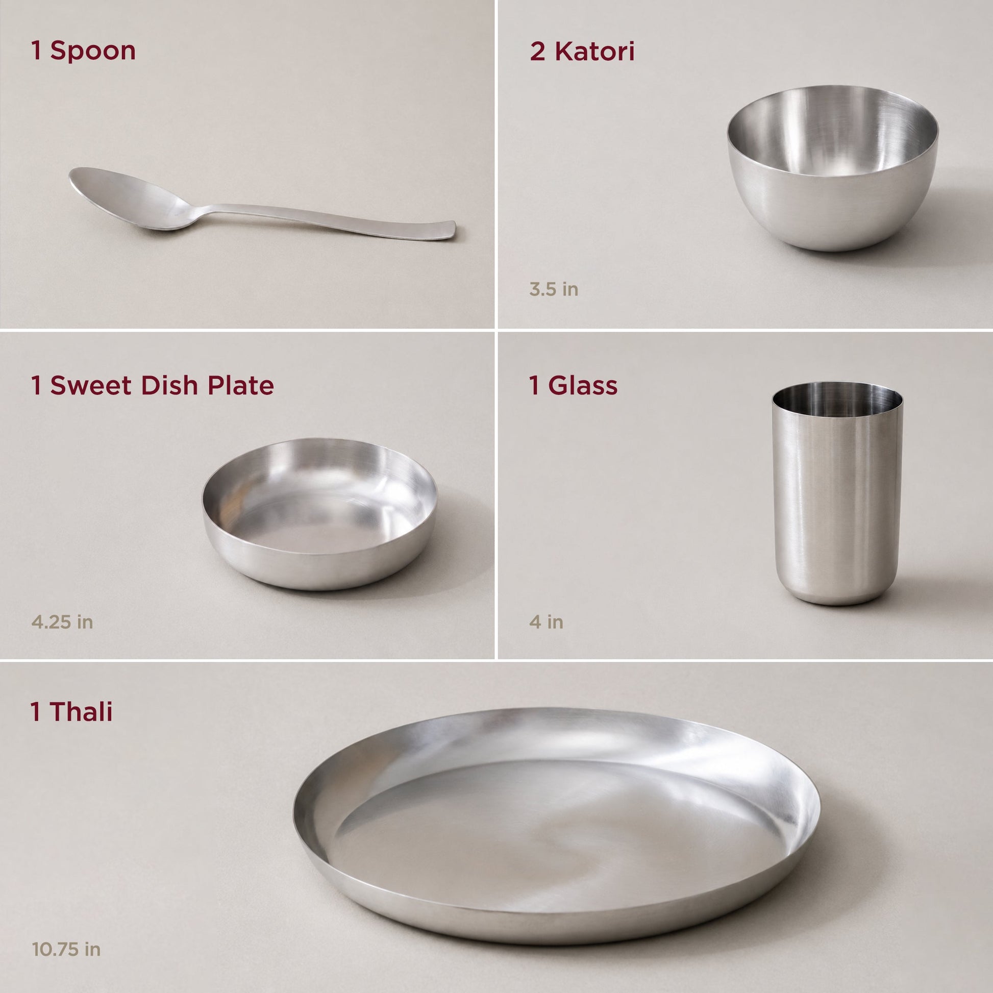 6-Piece Stainless Steel Solid Dinner Set • Matte Finish • Serves 1
