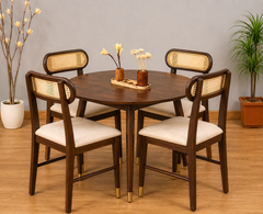 Ashton Solid Wood Rattan Cane Round Dining Table Set-4 Seater  