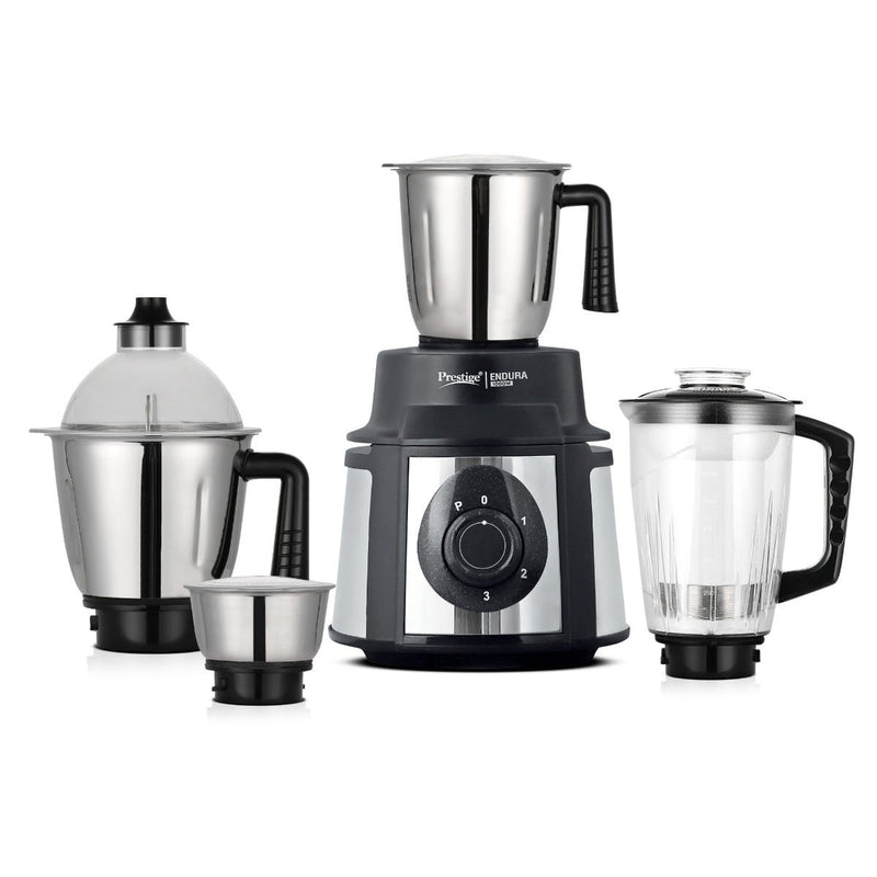 Prestige Endura 1000W 4 Jar Mixer Grinder: 3 SS Jars + 1 Juicer Jar, Ball Bearing Copper Motor, SS Blades, Black, 5Y Motor Warranty + Prestige 1.5L PMC 3.0 Plus Multi Kettle / Multi Cooker