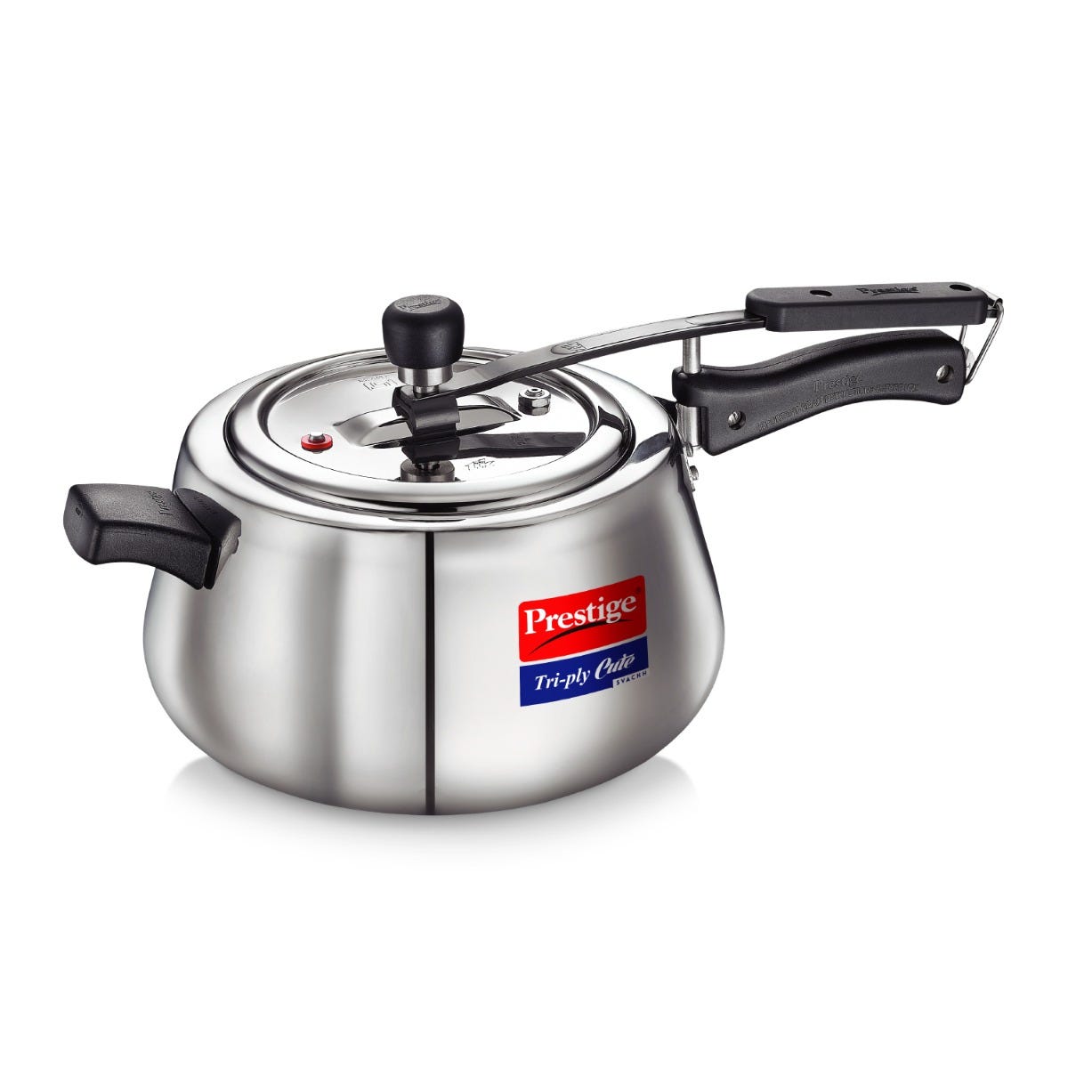 Prestige 3 Litre TRIPLY Cute Svachh Inner Lid Pressure Cooker, Spillage Control, Gas & Induction + Prestige Platina Popular Stainless Steel Impact Forged Bottom Kadai with Glass Lid, 24cm, 2.8 L