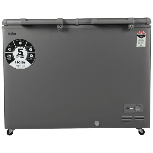 Haier Titanium 345 Litres 5 Star Double Door Deep Freezer with Stabilizer Free Operation (HFC-345DME5, Grey)