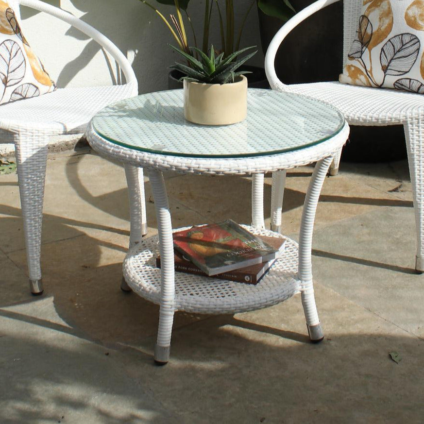 Shibbu Outdoor Patio Seating Set 2 Chairs and 1 Table Set (White)