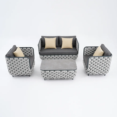 Fepel Outdoor Garden Balcony Sofa Set 2 Seater, 2 Single seater and 1 Center Table Set, Braid & Rope (Grey)