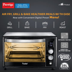 Prestige Digi-OTG 28L Oven Toaster Grill, Digital Display, Convection/Air Fryer, Rotisserie + Prestige Nutri-Zen Mixer Grinder, 3 Polycarbonate Jars (Big 1000ml, Sipper with Handle 700ml, Small 700ml)