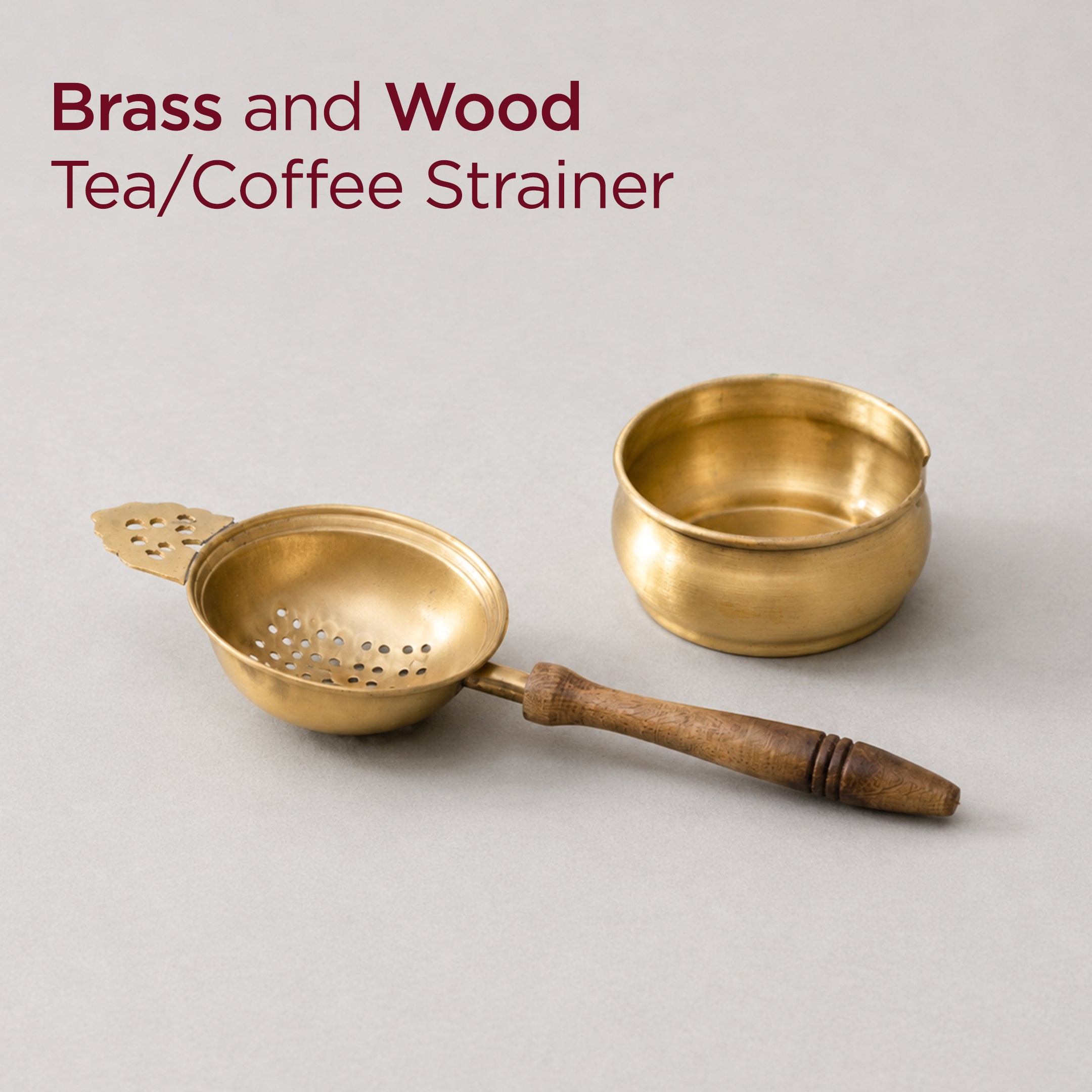 Handcrafted Brass and Wood Tea/Coffee Strainer (पीतल की चाय/कॉफ़ी छन्नी)