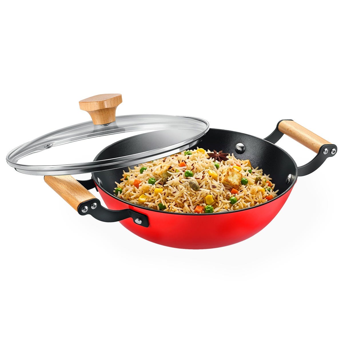 Prestige Castlite Enamel Coated Cast Iron Fry Pan 20cm/0.8L, Lightweight, Stay-Cool Handle + Prestige Castlite Enamel Coated Cast Iron Kadai 24cm/2.3L with Glass Lid, Gas & Induction, 15Y Warranty