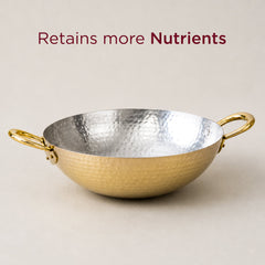 Traditional Brass Kadhai with Tin Coating and Glass Lid (Round Base) • 2.5 Litres | Total Weight w/ Lid: ~1.7 kg