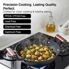 Prestige Castlite Patterned Enamel Coated Cast Iron Fry Pan 20cm/0.9L + Prestige Castlite Patterned Enamel Coated Cast Iron Kadai 24cm/2.4L with Glass Lid, Rust-Proof, Gas & Induction, 15Y Warranty