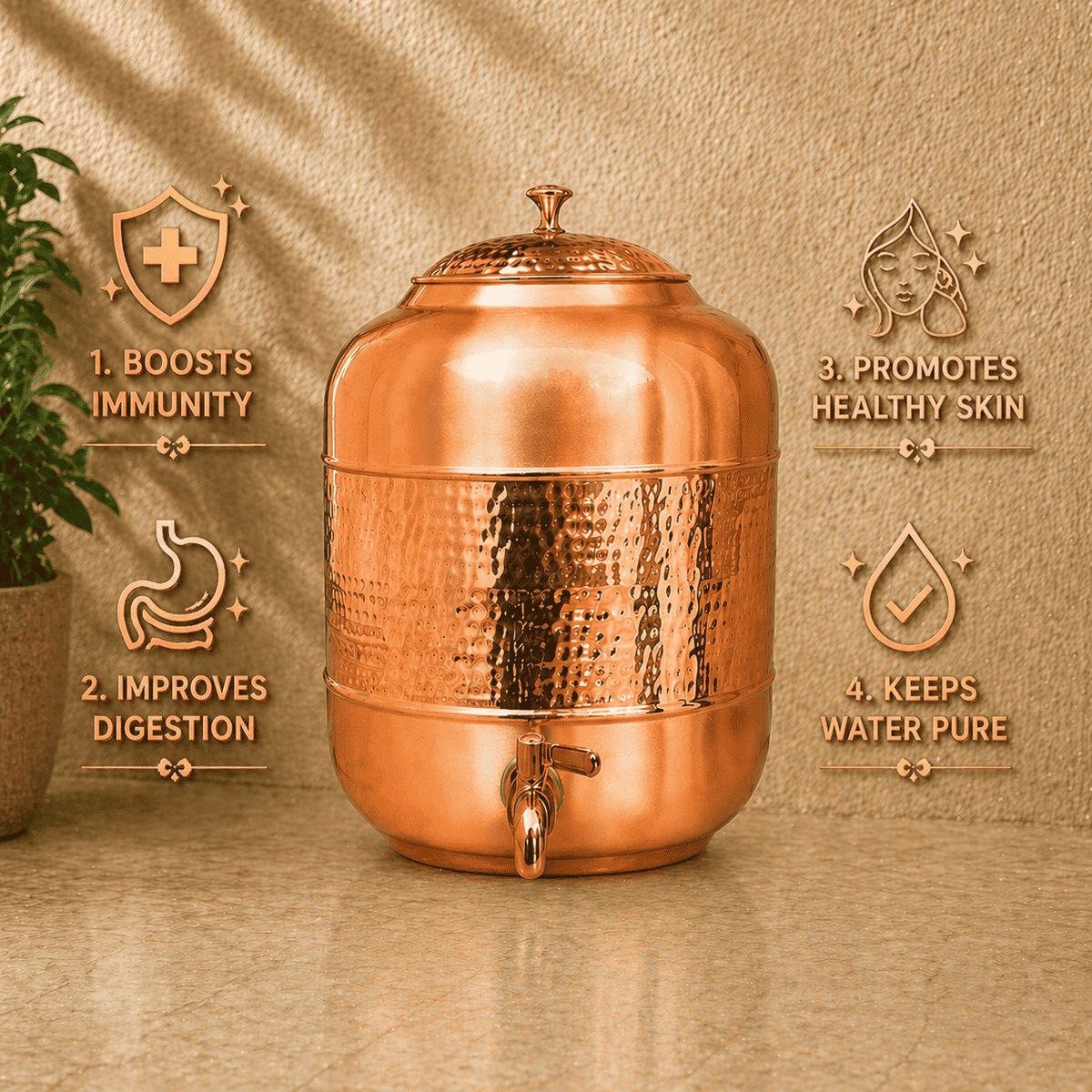 Copper Half Hammered Water Dispenser