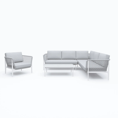 Louella Outdoor Garden Balcony Sofa Set  5 Seater, 1 Single seater and 1 Center Table Set, Braid & Rope(Grey)
