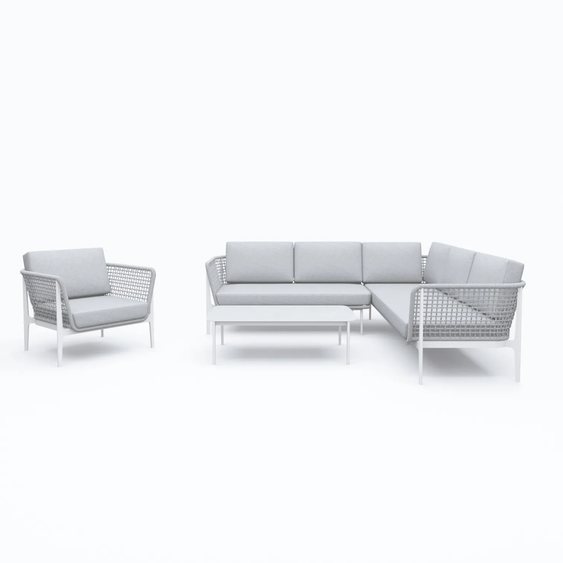 Louella Outdoor Garden Balcony Sofa Set  5 Seater, 1 Single seater and 1 Center Table Set, Braid & Rope(Grey)