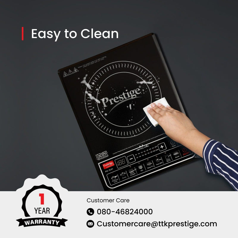 Prestige PIC 16.0 Plus 2000W Induction Cooktop, 4KV Surge Protection + Prestige Omega Deluxe Granite Alpha 3 Pc BYK Non-Stick Set: Kadai 24cm with Glass Lid, Omni Tawa 28cm, Fry Pan 24cm
