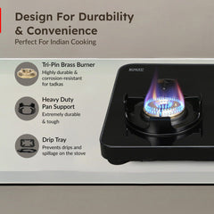 Prestige Edge PEBS 03L Manual Powder Coated with Aluminium Frame 3 Burners Gas Stove, Black, Prestige Svachh Triply Outer Lid Pressure Cooker with Unique Deep Lid for Spillage Control, 5 Litre, Silver