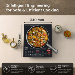 Prestige PIC 6.1 V3 2200W Induction Cooktop, Whistle Counter, 4KV Surge Protection, 7 Indian Menus + Prestige TRIPLY Splendid 4 Pc Cookware Set: Fry Pan 22cm, Kadai 22cm, Saucepan 14cm, SS Lid 24cm