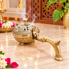 Brass Dhoop Dani & Incense Holder With Handle (3 Inch)