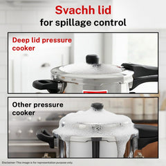 Prestige 3 Litre TRIPLY Svachh Outer Lid Pressure Cooker, Deep Lid Spillage Control, Gas & Induction + Prestige Platina Popular Stainless Steel Impact Forged Bottom Kadai with Glass Lid, 24cm, 2.8 L