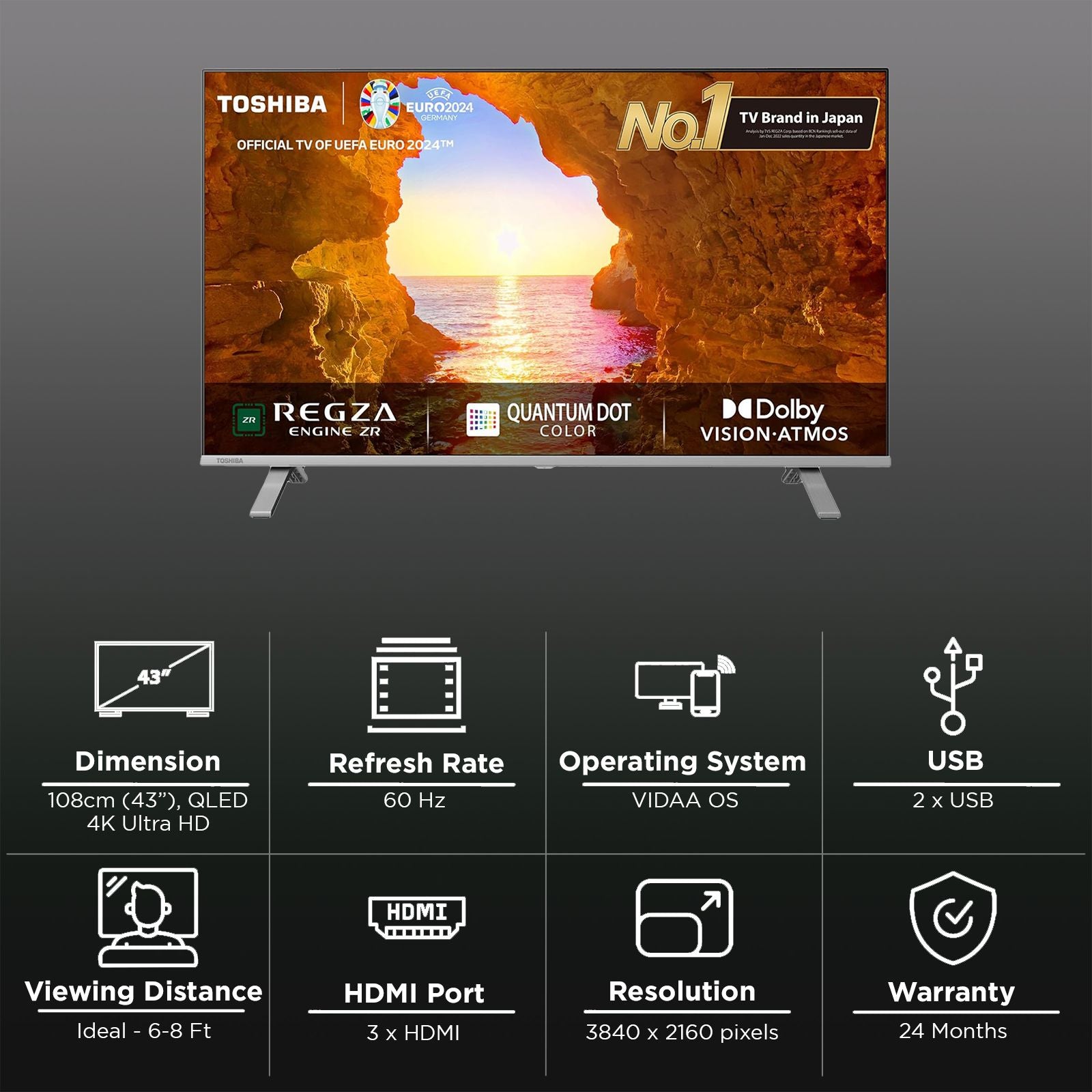 TOSHIBA C450 109.22 cm (43 inch) QLED 4K Ultra HD VIDDA TV with Regza Engine ZR