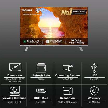 TOSHIBA C450 109.22 cm (43 inch) QLED 4K Ultra HD VIDDA TV with Regza Engine ZR