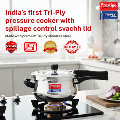 PRESTIGE SVACHH TRI-PLY HANDI PRESSURE COOKER 3 LITRE, Prestige Platina Popular Stainless Steel Unique Impact Forged Bottom Kadai with Toughened Glass Lid, 24cm (2.8 L) (Silver)