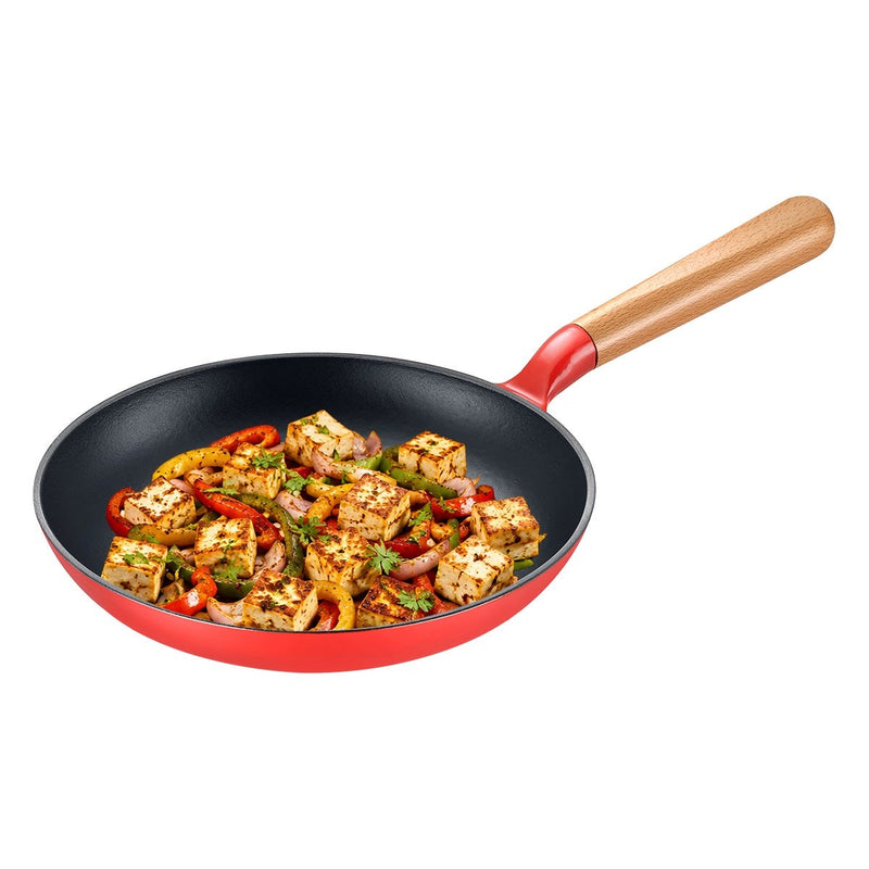 Prestige Castlite Enamel Coated Cast Iron Fry Pan 20cm/0.8L, Lightweight, Stay-Cool Handle + Prestige Castlite Enamel Coated Cast Iron Kadai 24cm/2.3L with Glass Lid, Gas & Induction, 15Y Warranty