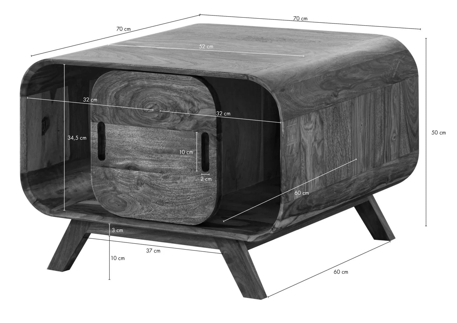 Mid-Century Sheesham Wood Storage Coffee Table