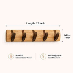 CurveCraft Natural Solid Wood Wall Mounted Hook Rail for Coats & Bags