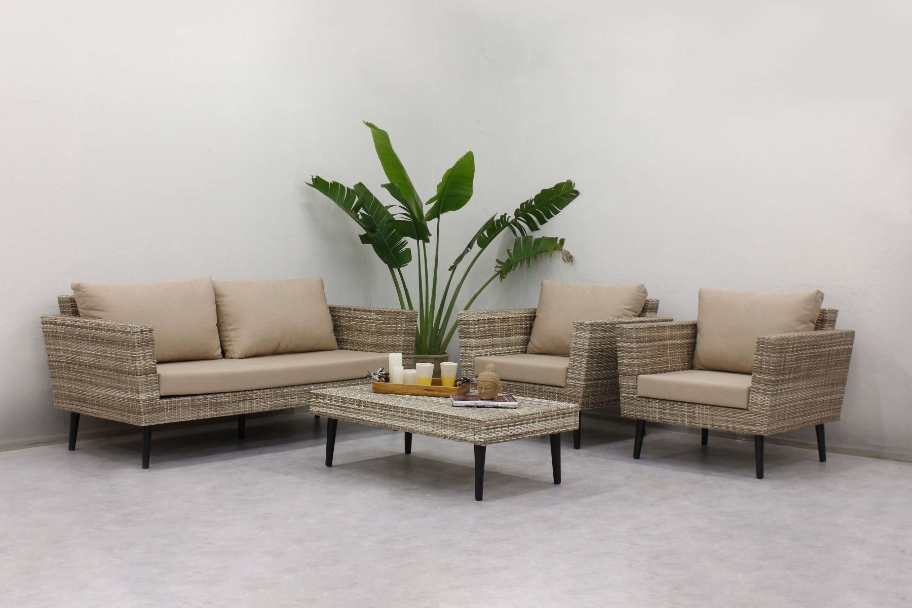Bonfilia Outdoor Sofa Set 2 Seater, 2 Single seater and 1 Center Table (Seashell)