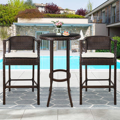 Fiore Outdoor Patio Bar Sets 2 Chairs and 1 Table (Brown)