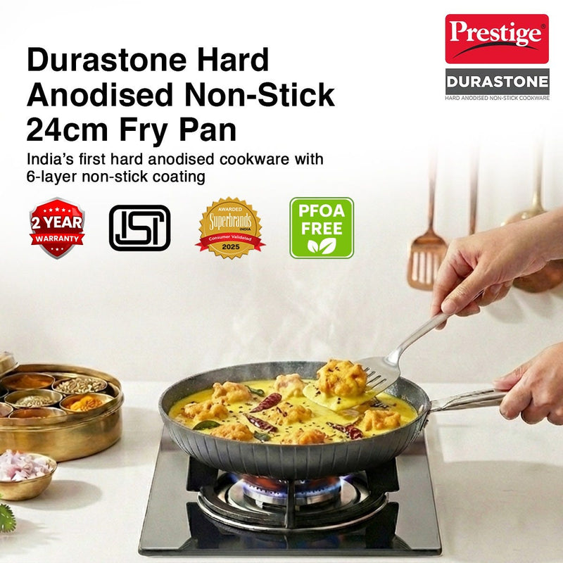 Prestige Durastone Hard Anodised 6 Layer Non-Stick Omni Tawa, 25 cm (Black), Prestige Durastone Hard Anodised 6 Layer Non-Stick Fry Pan, (24 cm, 1.9 Litre) (Black)
