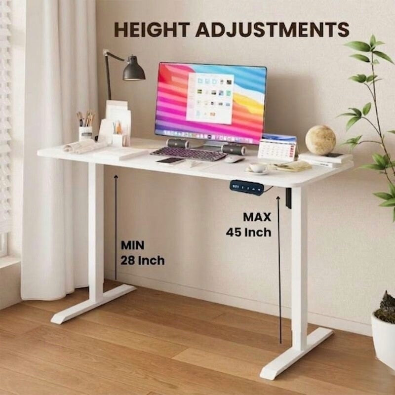 Electric Standing Computer Desk - Adjustable Height, Ergonomic Design | Desk and Frame Included | white height adjustable table with white legs