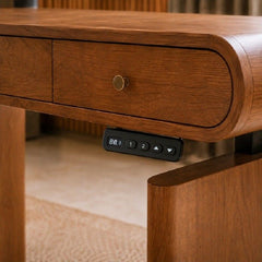 Mid-Century Modern Electric Standing Desk with Height Adjustment, Charging Port & Drawers