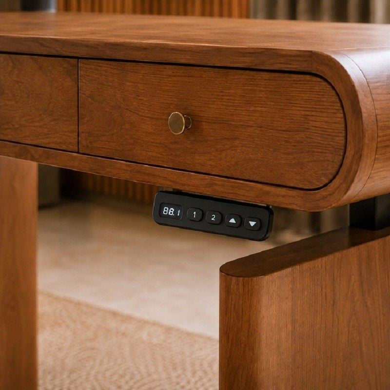 Mid-Century Modern Electric Standing Desk with Height Adjustment, Charging Port & Drawers
