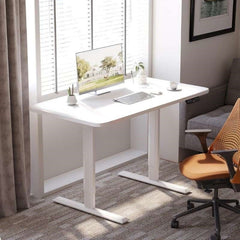 Electric Standing Computer Desk - Adjustable Height, Ergonomic Design | Desk and Frame Included | white height adjustable table with white legs