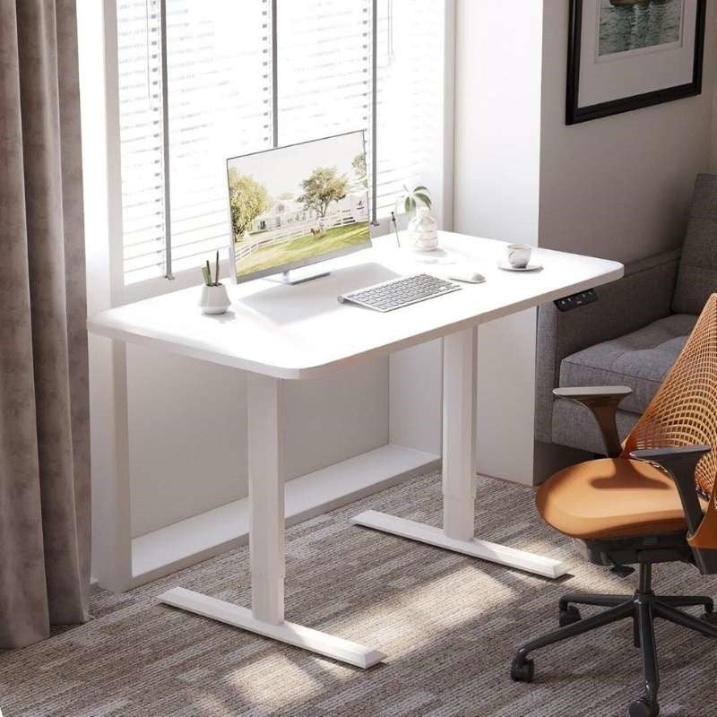 Electric Standing Computer Desk - Adjustable Height, Ergonomic Design | Desk and Frame Included | white height adjustable table with white legs